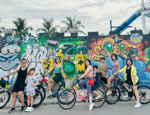 group riding bicycles