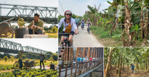 a collage of people riding bikes